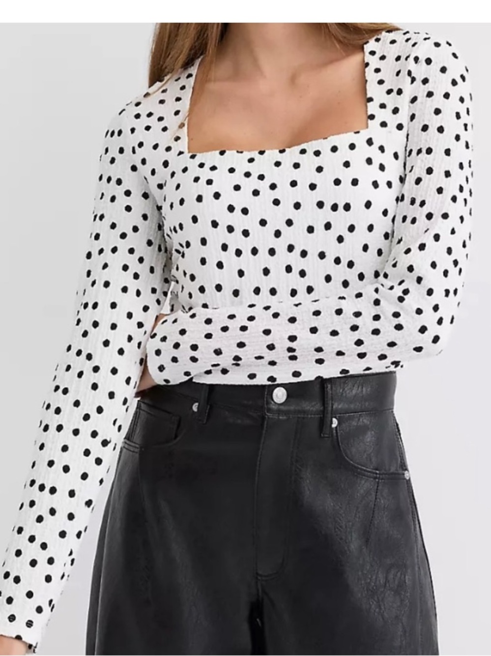 NWT Loft Square Neck Polka Dot Long Sleeve Size XL Ruched Sides